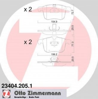 Гальмівні колодки, дискове гальмо (набір) ZIMMERMANN 234042051 (фото 1)