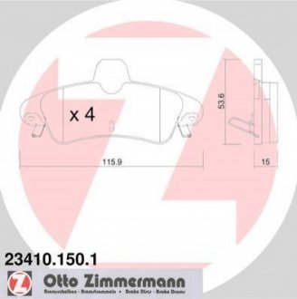 Гальмівні колодки, дискове гальмо (набір) ZIMMERMANN 234101501 (фото 1)