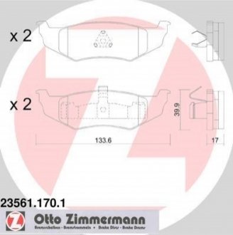 Гальмівні колодки, дискове гальмо (набір) ZIMMERMANN 235611701 (фото 1)