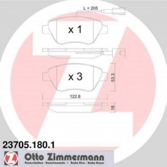 Дисковые тормозные колодки (передние) ZIMMERMANN 23705.180.1 (фото 1)
