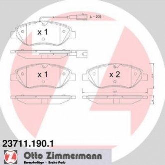 Гальмівні колодки, дискове гальмо (набір) ZIMMERMANN 237111901 (фото 1)