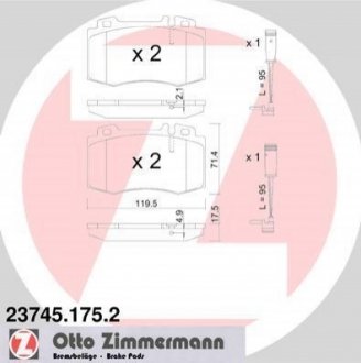 Гальмівні колодки, дискове гальмо (набір) ZIMMERMANN 237451752 (фото 1)