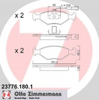 Гальмівні колодки, дискове гальмо (набір) ZIMMERMANN 237761801 (фото 1)