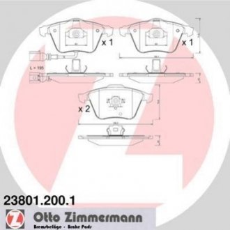 Дискові гальмівні колодки (передні) ZIMMERMANN 238012001 (фото 1)