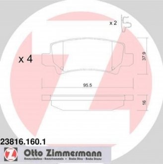 Гальмівні колодки, дискове гальмо (набір) ZIMMERMANN 238161601 (фото 1)