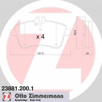 Дисковые тормозные колодки (передние) ZIMMERMANN 23881.200.1 (фото 1)