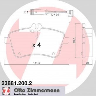 Гальмівні колодки, дискове гальмо (набір) ZIMMERMANN 238812002 (фото 1)