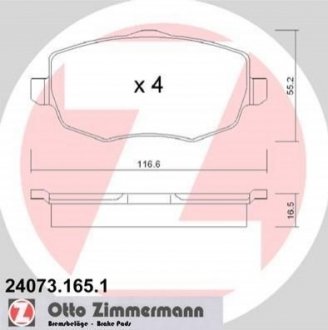 Дискові гальмівні колодки (передні) ZIMMERMANN 24073.165.1 (фото 1)