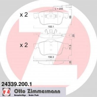 Гальмівні колодки, дискове гальмо (набір) ZIMMERMANN 243392001 (фото 1)