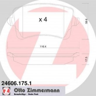 Дисковые тормозные колодки (задние) ZIMMERMANN 246061751 (фото 1)