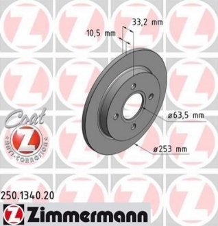 Гальмівний диск ZIMMERMANN 250134020 (фото 1)