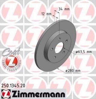 Тормозной диск (задний) ZIMMERMANN 250.1345.20 (фото 1)