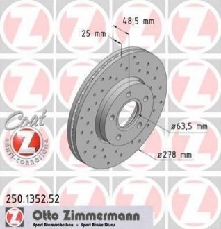Тормозной диск (передний) ZIMMERMANN 250.1352.52 (фото 1)