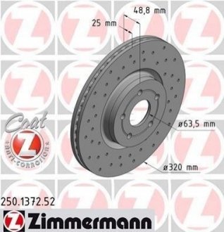 Гальмівний диск (передній) ZIMMERMANN 250.1372.52 (фото 1)