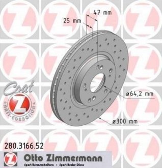 Тормозной диск (передний) ZIMMERMANN 280.3166.52 (фото 1)