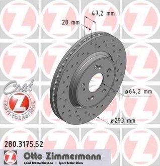 Тормозной диск (передний) ZIMMERMANN 280.3175.52 (фото 1)