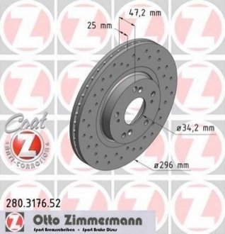 Тормозной диск (передний) ZIMMERMANN 280.3176.52 (фото 1)