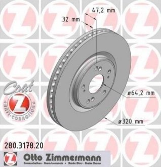 Гальмівний диск (передній) ZIMMERMANN 280317820 (фото 1)