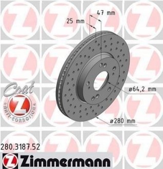 Гальмівний диск (передній) ZIMMERMANN 280.3187.52 (фото 1)