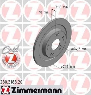 Гальмівний диск (задній) ZIMMERMANN 280.3188.20 (фото 1)