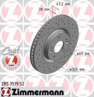 Тормозной диск (передний) ZIMMERMANN 285.3519.52 (фото 1)