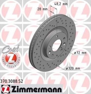Тормозной диск (передний) ZIMMERMANN 370.3088.52 (фото 1)
