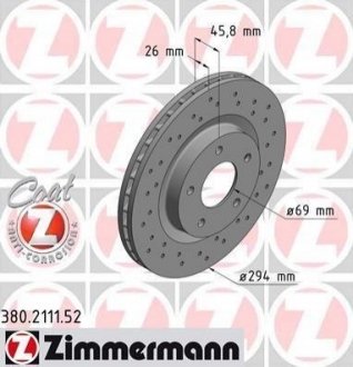 Гальмівний диск (передній) ZIMMERMANN 380.2111.52 (фото 1)