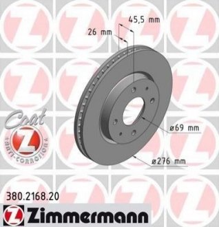Тормозной диск (передний) ZIMMERMANN 380.2168.20 (фото 1)