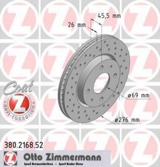 Гальмівний диск (передній) ZIMMERMANN 380.2168.52 (фото 1)