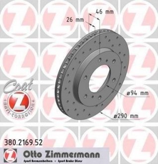 Тормозной диск (передний) ZIMMERMANN 380.2169.52 (фото 1)