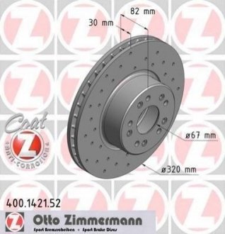 Тормозной диск (передний) ZIMMERMANN 400.1421.52 (фото 1)
