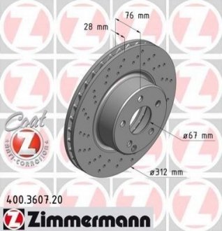 Тормозной диск (передний) ZIMMERMANN 400.3607.20 (фото 1)