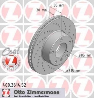 Тормозной диск (передний) ZIMMERMANN 400.3614.52 (фото 1)