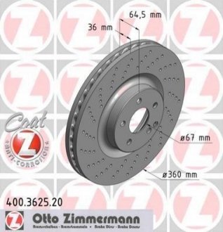 Тормозной диск (передний) ZIMMERMANN 400.3625.20 (фото 1)
