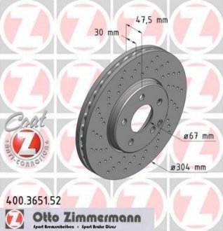 Гальмівний диск ZIMMERMANN 400365152 (фото 1)