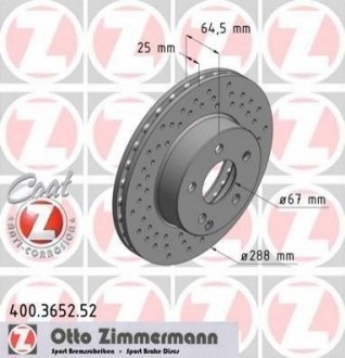 Гальмівний диск (передній) ZIMMERMANN 400.3652.52 (фото 1)