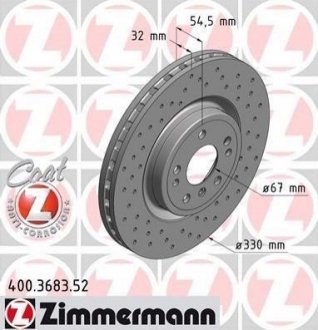 Тормозной диск (передний) ZIMMERMANN 400.3683.52 (фото 1)