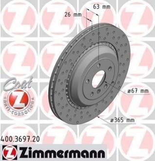 Гальмівний диск (задній) ZIMMERMANN 400.3697.20 (фото 1)