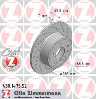 Тормозной диск (задний) ZIMMERMANN 430.1475.52 (фото 1)