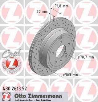 Тормозной диск (задний) ZIMMERMANN 430.2613.52 (фото 1)