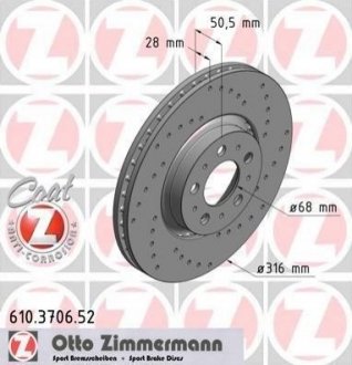 Тормозной диск (передний) ZIMMERMANN 610.3706.52 (фото 1)