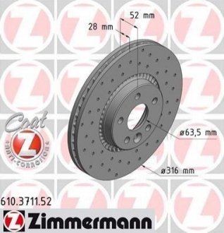Гальмівний диск (передній) ZIMMERMANN 610.3711.52 (фото 1)